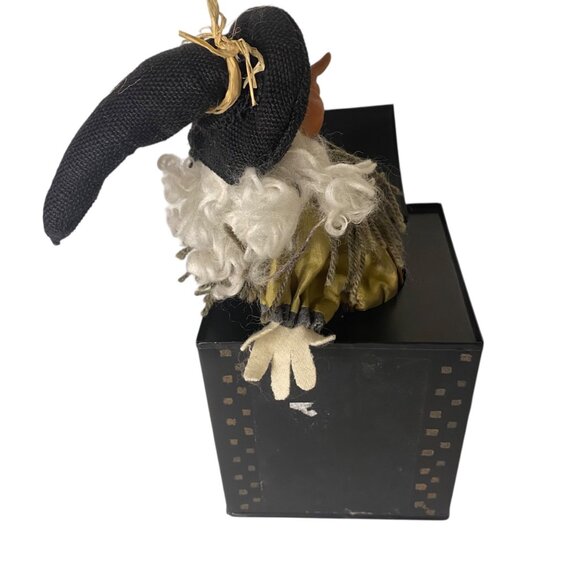 Vintage Jack-In-The-Box Scarecrow Witch Figure Black Metal Box Halloween Prop - Picture 3 of 8